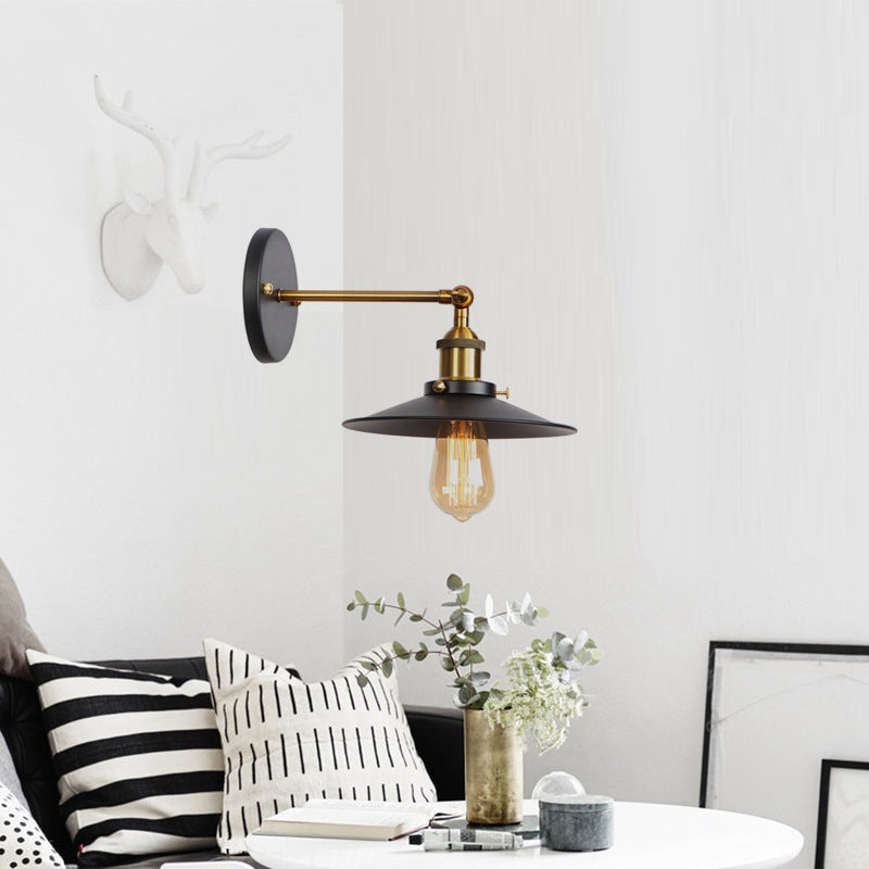 Lisslune | Metal straight arm wall lighting fixture factory 1 bulb dining room wall lamp in black and brass