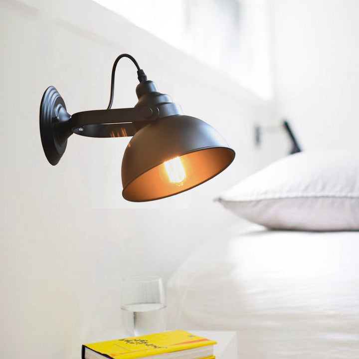 Lisslune | 1-Head Wall Lamp Sconce Farm Bowl Shade Metal Wall Lighting with Adjustable Handle in Black