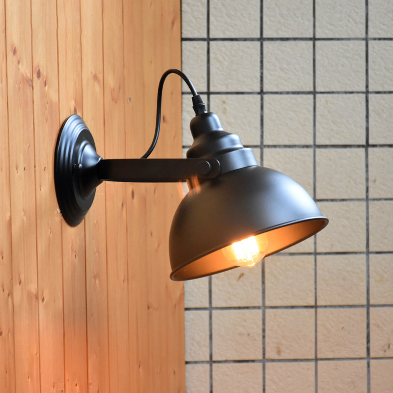 Lisslune | 1-Head Wall Lamp Sconce Farm Bowl Shade Metal Wall Lighting with Adjustable Handle in Black