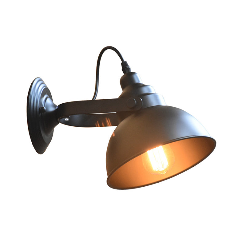 Lisslune | 1-Head Wall Lamp Sconce Farm Bowl Shade Metal Wall Lighting with Adjustable Handle in Black