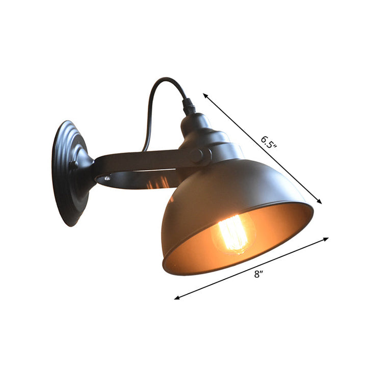 Lisslune | 1-Head Wall Lamp Sconce Farm Bowl Shade Metal Wall Lighting with Adjustable Handle in Black