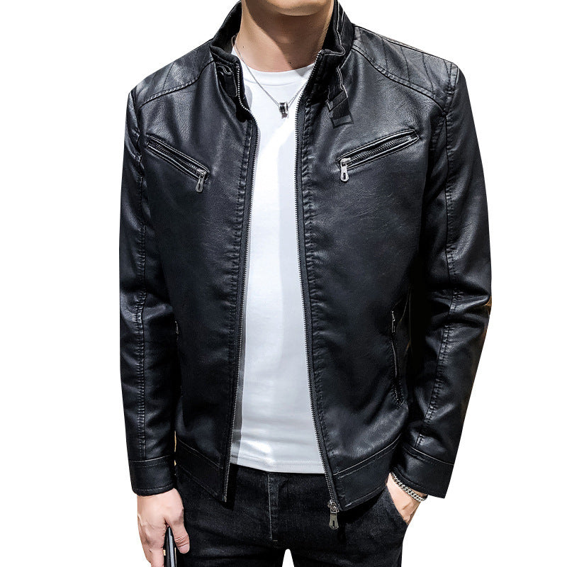 Men's Synthetic Leather Biker Jacket with Slim Fit and Practical Zip Pockets Lisslune