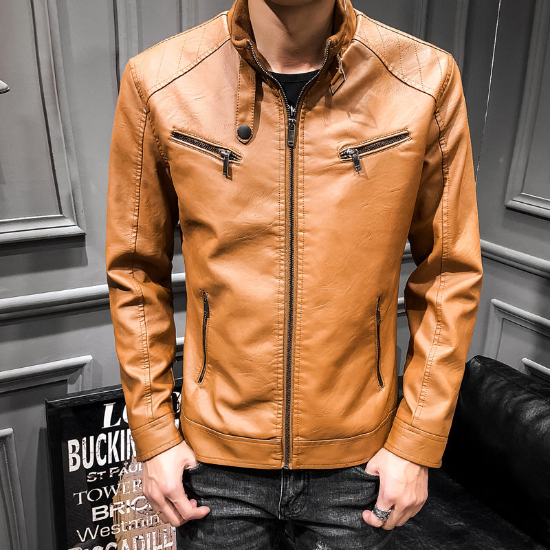 Men's Synthetic Leather Biker Jacket with Slim Fit and Practical Zip Pockets Lisslune