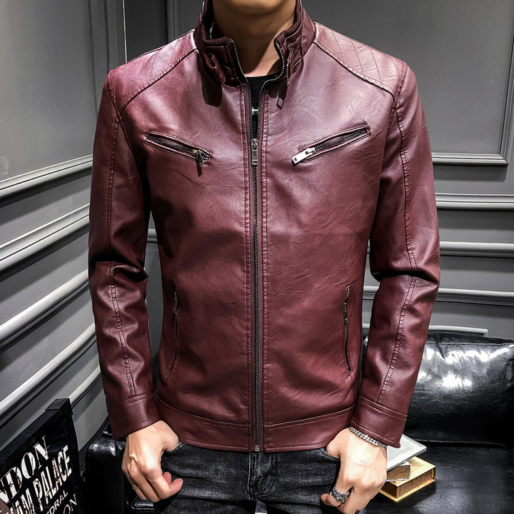 Men's Synthetic Leather Biker Jacket with Slim Fit and Practical Zip Pockets Lisslune