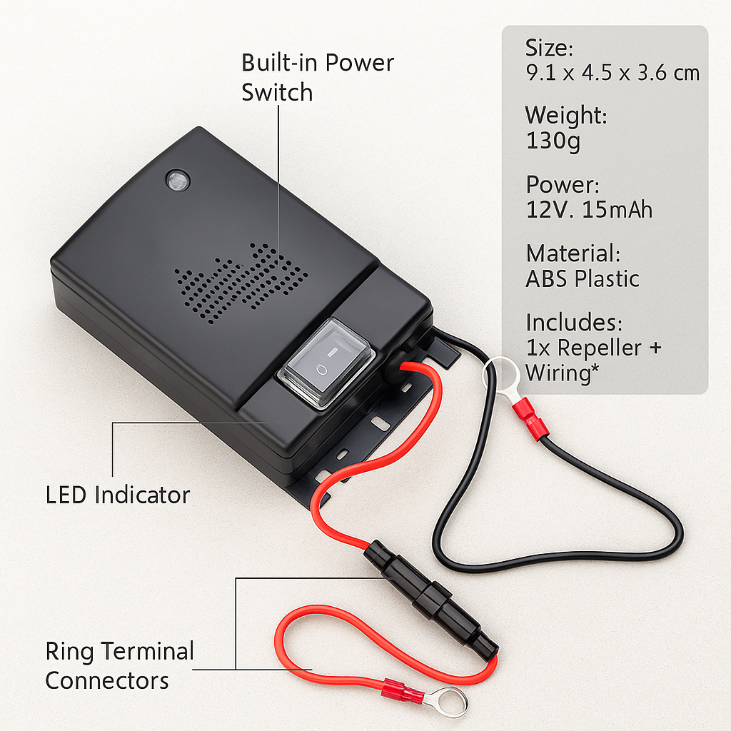 Lisslune | Ultrasonic Car Mice Repeller | Portable. Self-Powered & Effective for Vehicle Protection Against Rodents