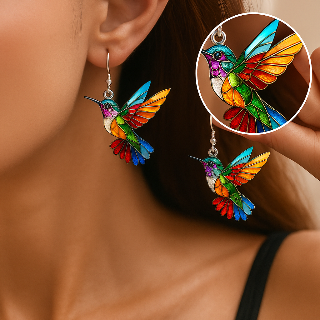 Lisslune | Colorful Hummingbird Earrings – Cheerful Dangle Jewelry with Flying Bird