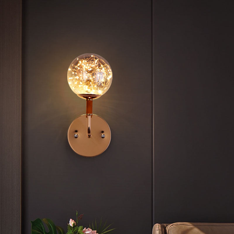Lisslune | Spherical Bedroom Starry Clear Lighting Ideas Glass LED Contemporary Wall-Mounted Light Fixture