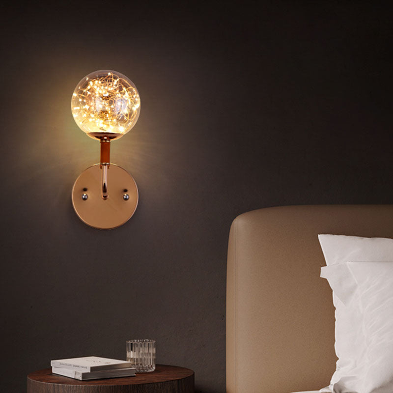 Lisslune | Spherical Bedroom Starry Clear Lighting Ideas Glass LED Contemporary Wall-Mounted Light Fixture