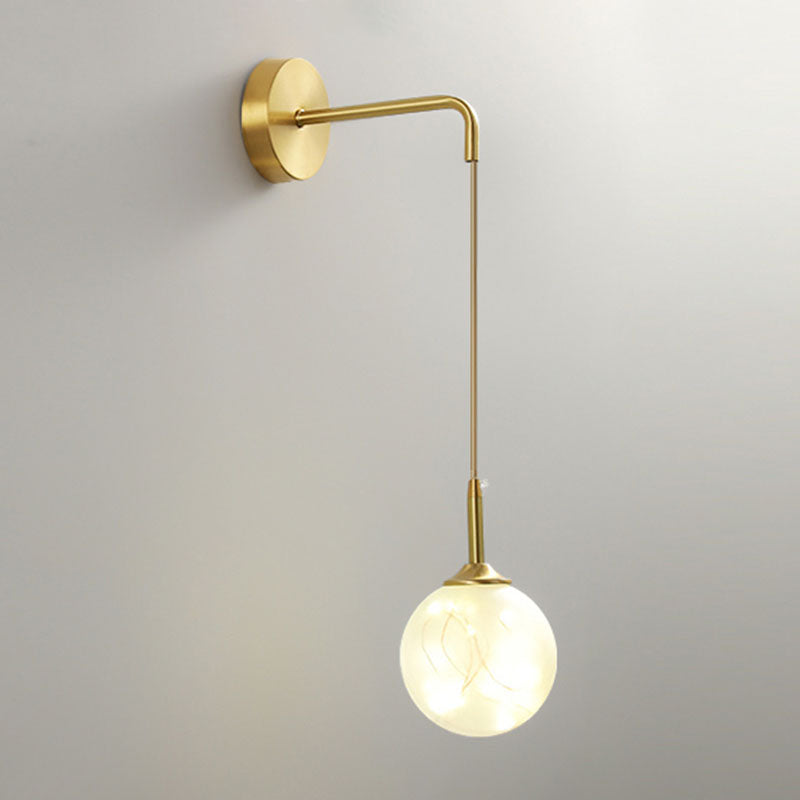 Lisslune | LED Bedroom Wall Light Minimalist Gold Wall Lamp Sconce with Geometric Glass Shade
