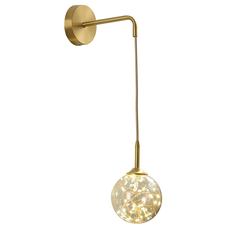 Lisslune | LED Bedroom Wall Light Minimalist Gold Wall Lamp Sconce with Geometric Glass Shade