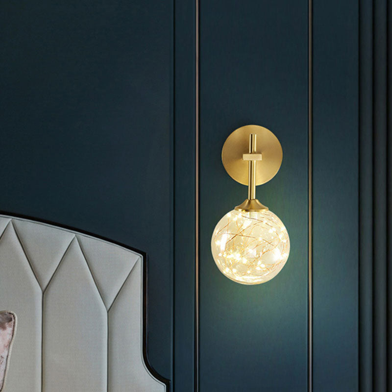 Lisslune | LED Bedroom Wall Light Minimalist Gold Wall Lamp Sconce with Geometric Glass Shade