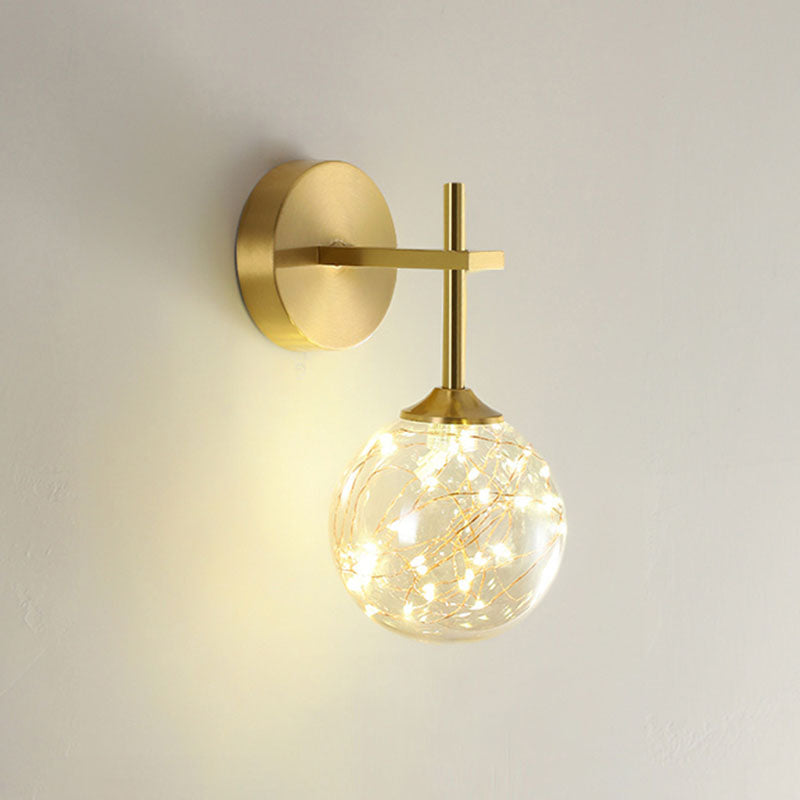 Lisslune | LED Bedroom Wall Light Minimalist Gold Wall Lamp Sconce with Geometric Glass Shade
