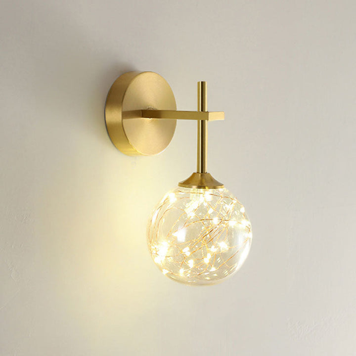 Lisslune | LED Bedroom Wall Light Minimalist Gold Wall Lamp Sconce with Geometric Glass Shade