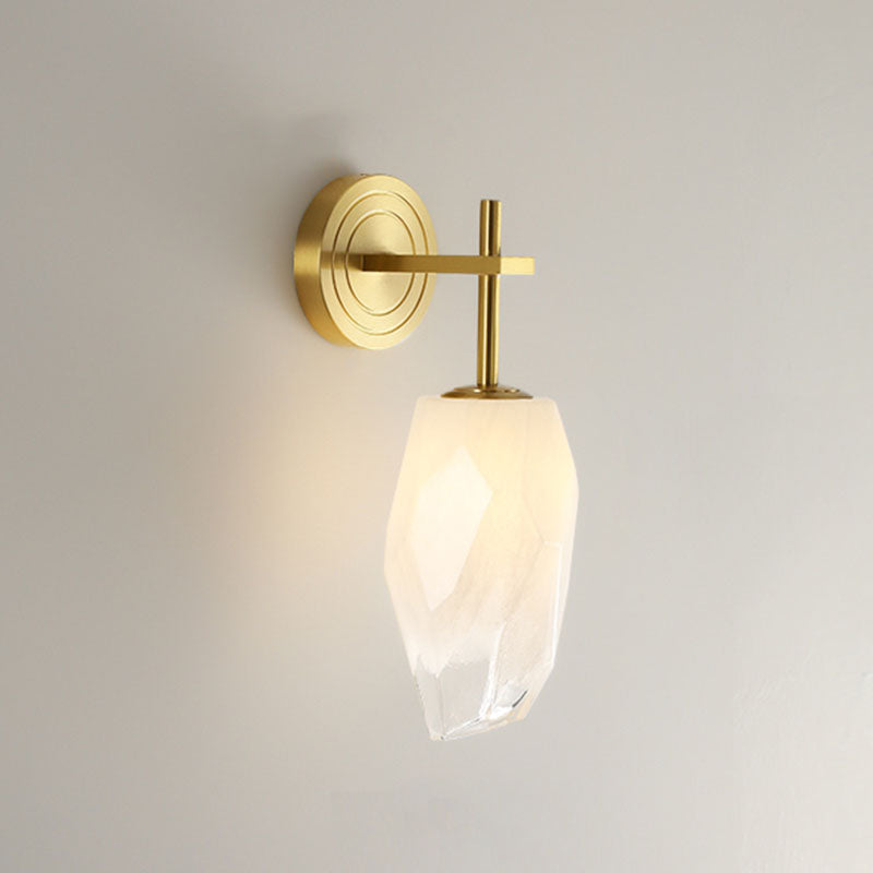 Lisslune | LED Bedroom Wall Light Minimalist Gold Wall Lamp Sconce with Geometric Glass Shade