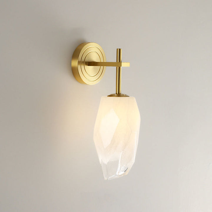 Lisslune | LED Bedroom Wall Light Minimalist Gold Wall Lamp Sconce with Geometric Glass Shade