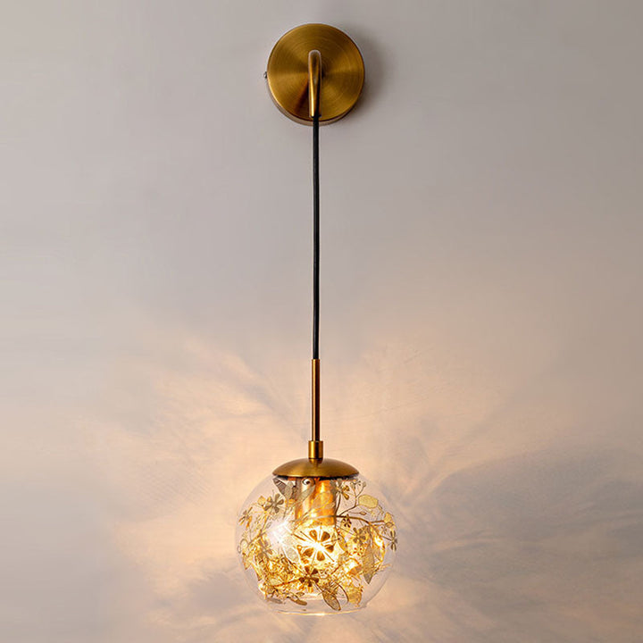 Lisslune | Clear Glass Bubble Wall Lamp Contemporary 1-Light Wall Mounted Lamp with Foil Flower Decor
