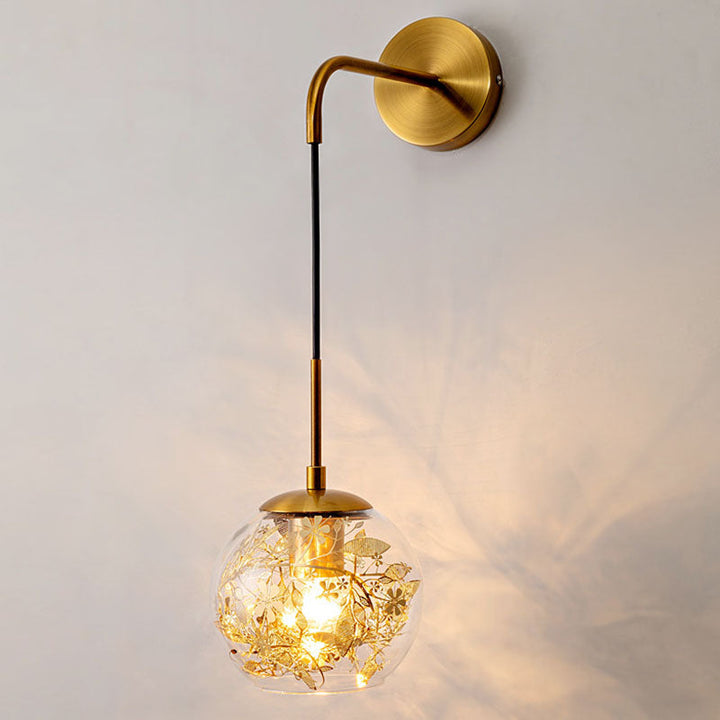 Lisslune | Clear Glass Bubble Wall Lamp Contemporary 1-Light Wall Mounted Lamp with Foil Flower Decor
