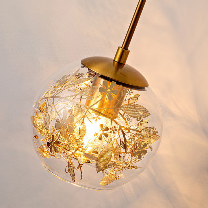 Lisslune | Clear Glass Bubble Wall Lamp Contemporary 1-Light Wall Mounted Lamp with Foil Flower Decor