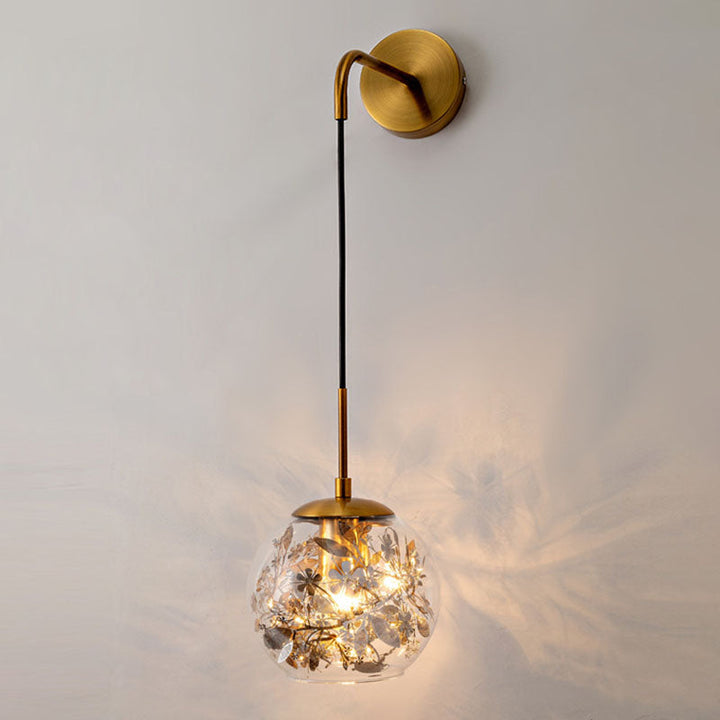 Lisslune | Clear Glass Bubble Wall Lamp Contemporary 1-Light Wall Mounted Lamp with Foil Flower Decor