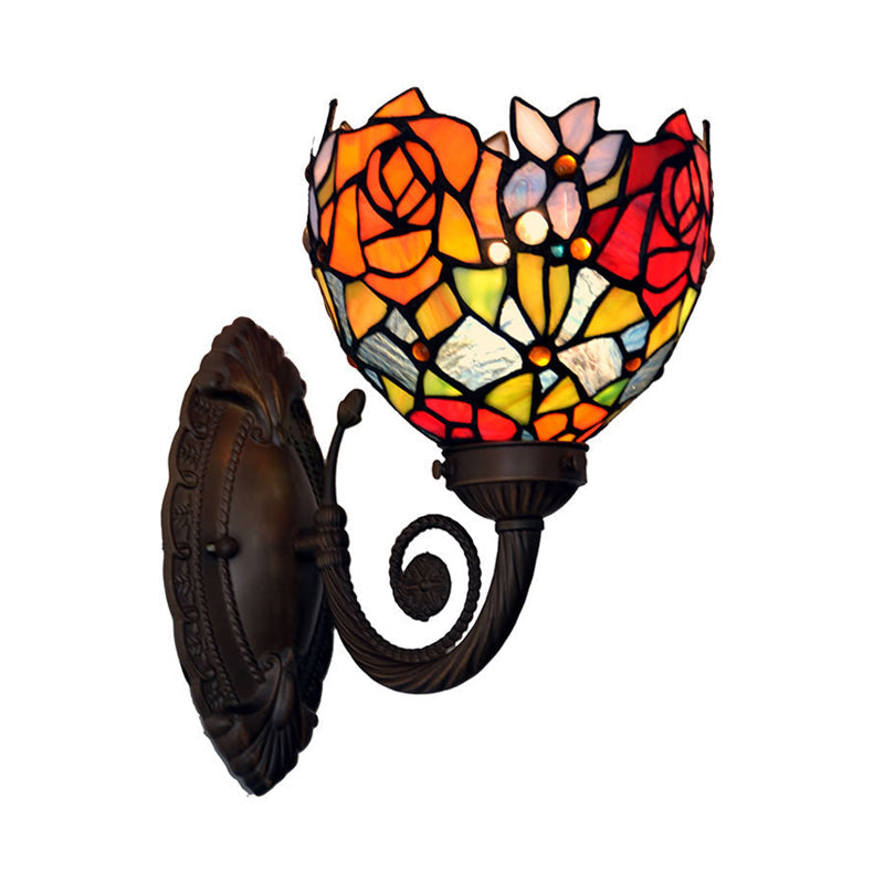 Lisslune | Wall lamp Bowl Mediterranean Hand-cut Glass 1-Light Black Flower Pattern Wall-mounted Light
