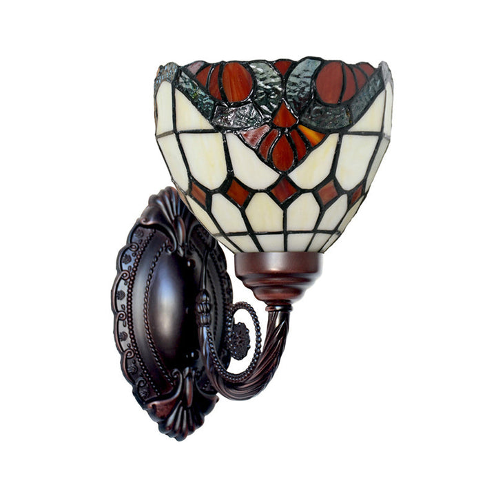 Lisslune | Baroque Grid Wall Lamp 1 Main Spotted Art Glass Wall Light Fixture in Black