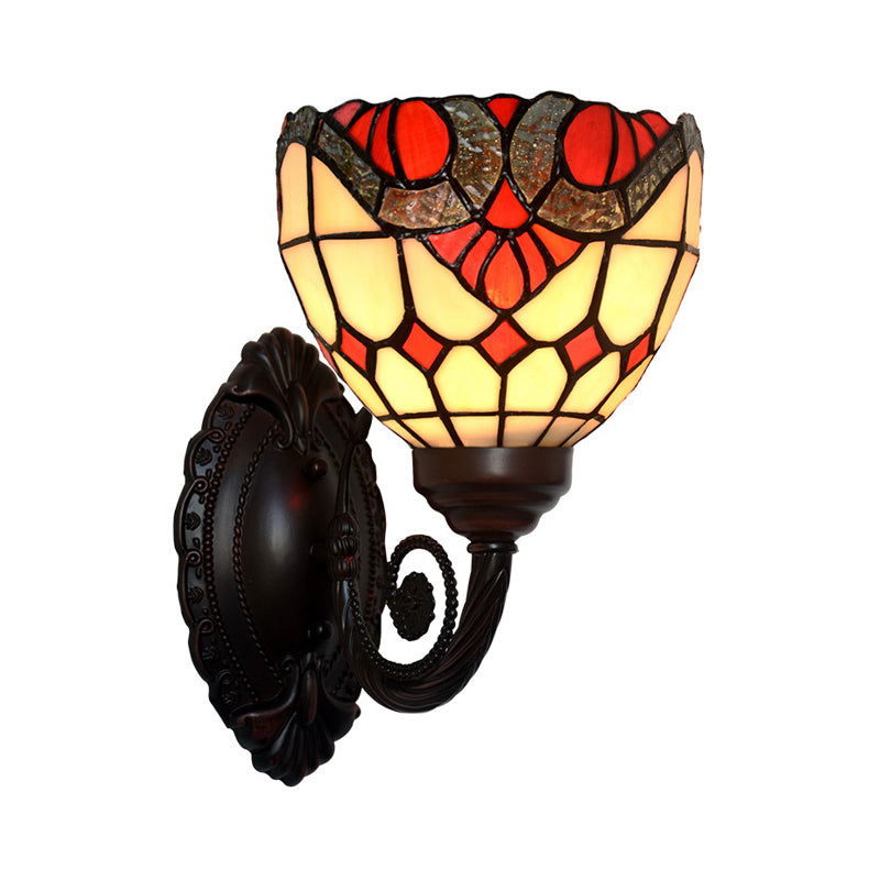 Lisslune | Baroque Grid Wall Lamp 1 Main Spotted Art Glass Wall Light Fixture in Black