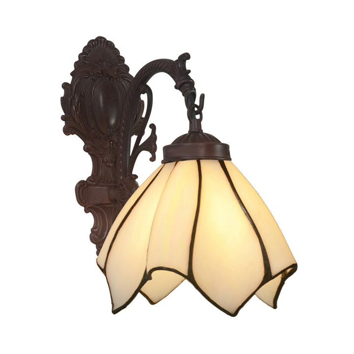 Lisslune | Handcrafted Glass Flowers Wall Light Mediterranean 1 Bulb Black Wall Mounted Lamp with Curved Arm