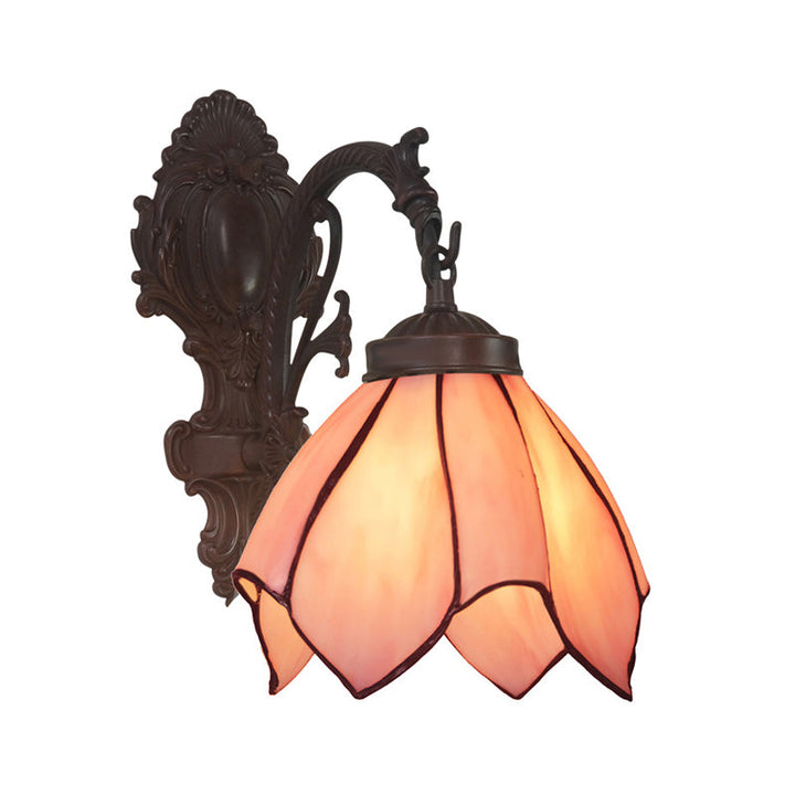 Lisslune | Handcrafted Glass Flowers Wall Light Mediterranean 1 Bulb Black Wall Mounted Lamp with Curved Arm