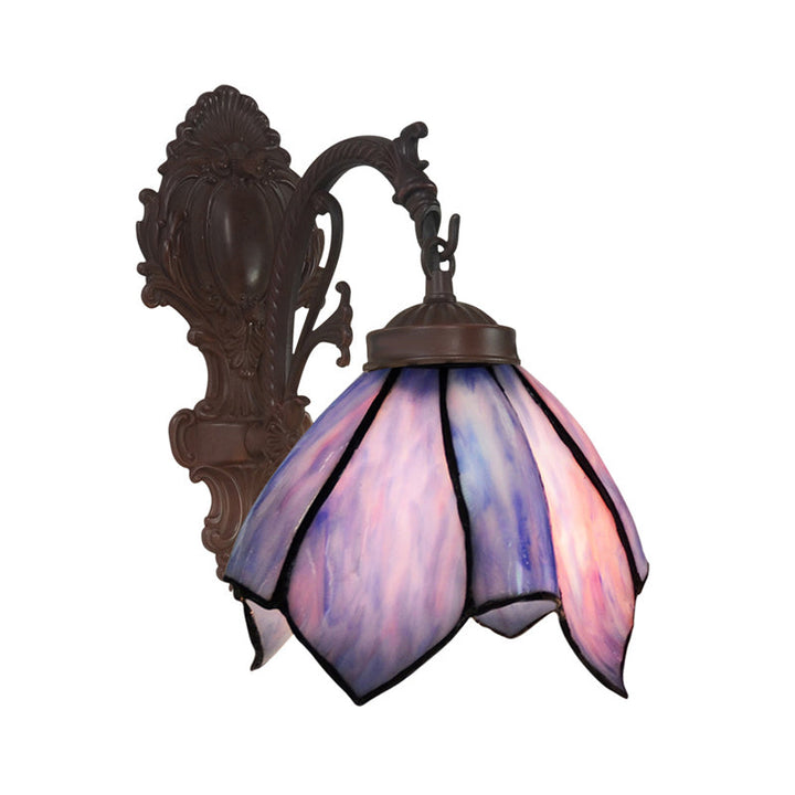 Lisslune | Handcrafted Glass Flowers Wall Light Mediterranean 1 Bulb Black Wall Mounted Lamp with Curved Arm