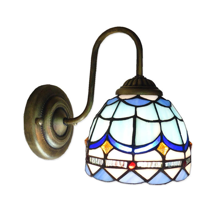 Lisslune | Blue Dome Wall Light Baroque 1 Head Stained Glass Wall Light Ideas with Curved Arm