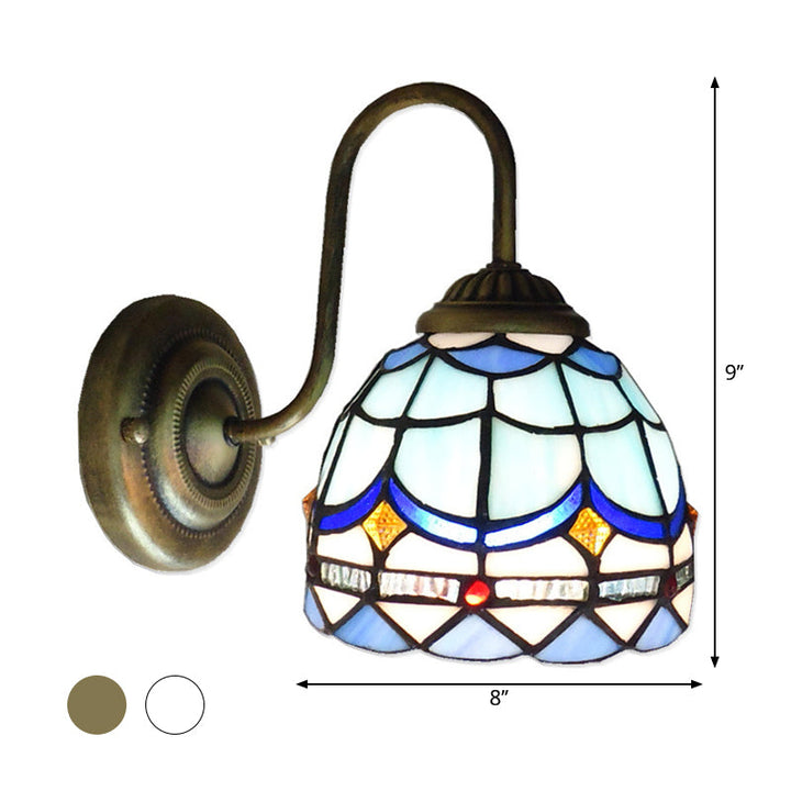 Lisslune | Blue Dome Wall Light Baroque 1 Head Stained Glass Wall Light Ideas with Curved Arm