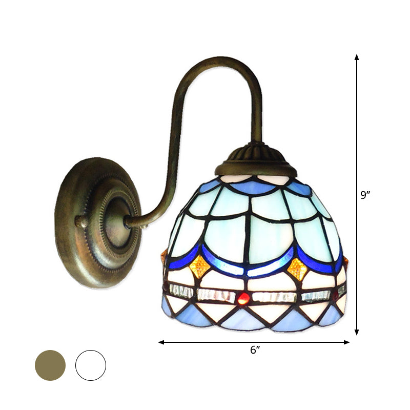 Lisslune | Blue Dome Wall Light Baroque 1 Head Stained Glass Wall Light Ideas with Curved Arm