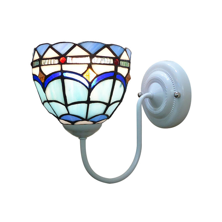 Lisslune | Blue Dome Wall Light Baroque 1 Head Stained Glass Wall Light Ideas with Curved Arm
