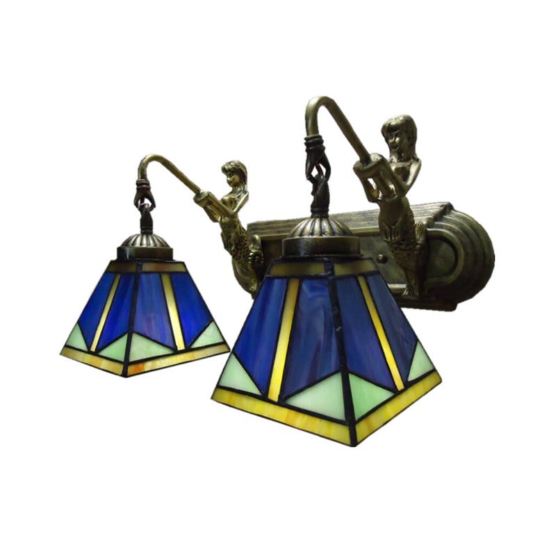 Lisslune | Trapezium Wall Mount Lamp Fixture Tiffany Bronze Cut Glass Wall Lighting with Mermaid Arm