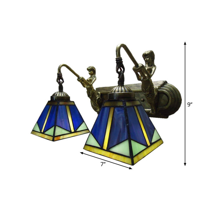 Lisslune | Trapezium Wall Mount Lamp Fixture Tiffany Bronze Cut Glass Wall Lighting with Mermaid Arm