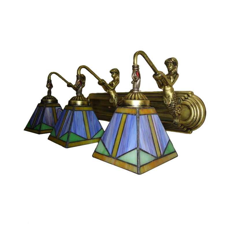 Lisslune | Trapezium Wall Mount Lamp Fixture Tiffany Bronze Cut Glass Wall Lighting with Mermaid Arm