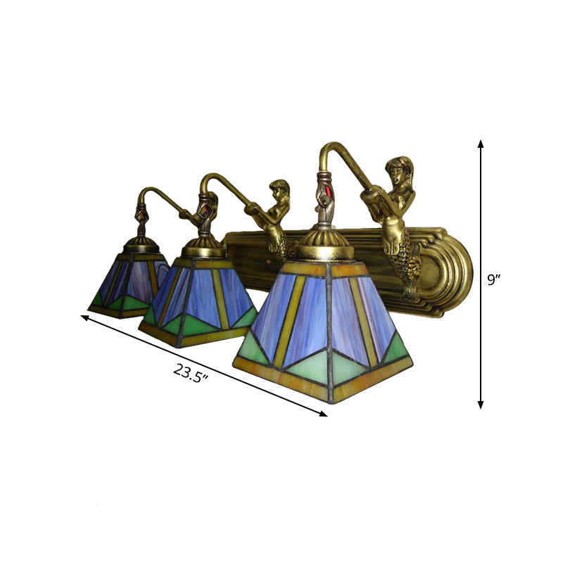 Lisslune | Trapezium Wall Mount Lamp Fixture Tiffany Bronze Cut Glass Wall Lighting with Mermaid Arm