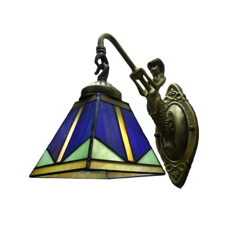 Lisslune | Trapezium Wall Mount Lamp Fixture Tiffany Bronze Cut Glass Wall Lighting with Mermaid Arm