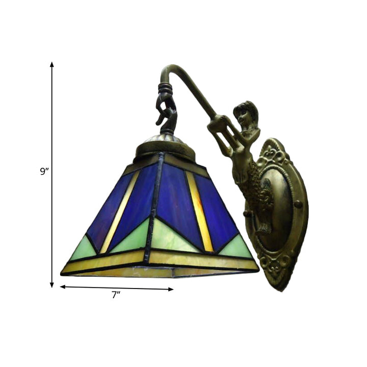 Lisslune | Trapezium Wall Mount Lamp Fixture Tiffany Bronze Cut Glass Wall Lighting with Mermaid Arm