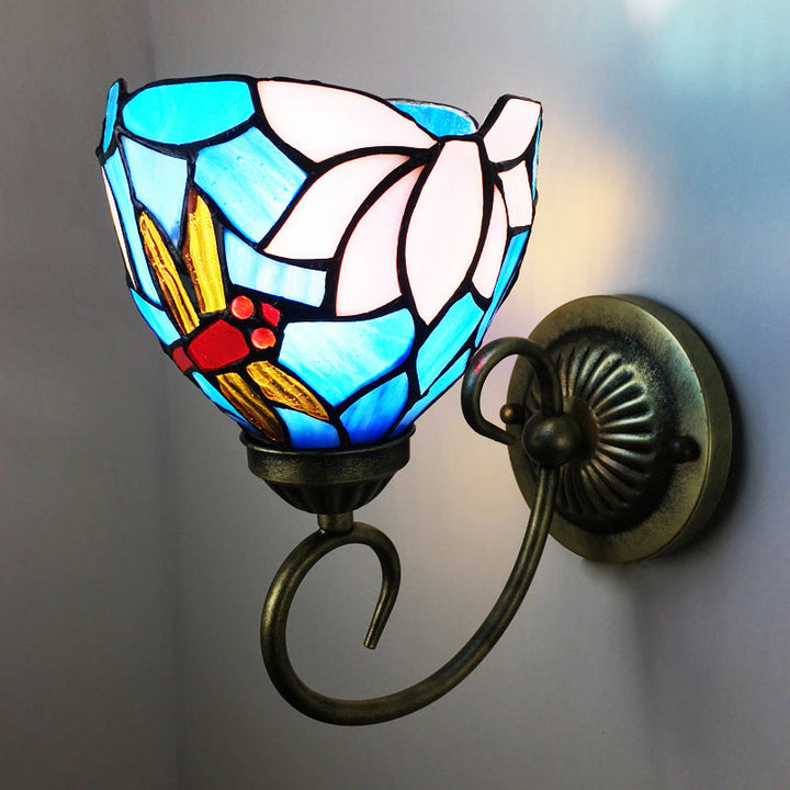 Lisslune | 1 Lamp Wall Lamp Sconces Victorian Bowl Yellow Glass Dragonfly Pattern Wall Lighting in Brass