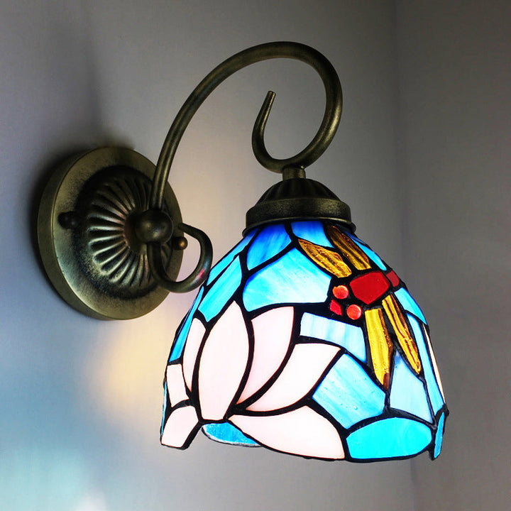 Lisslune | 1 Lamp Wall Lamp Sconces Victorian Bowl Yellow Glass Dragonfly Pattern Wall Lighting in Brass