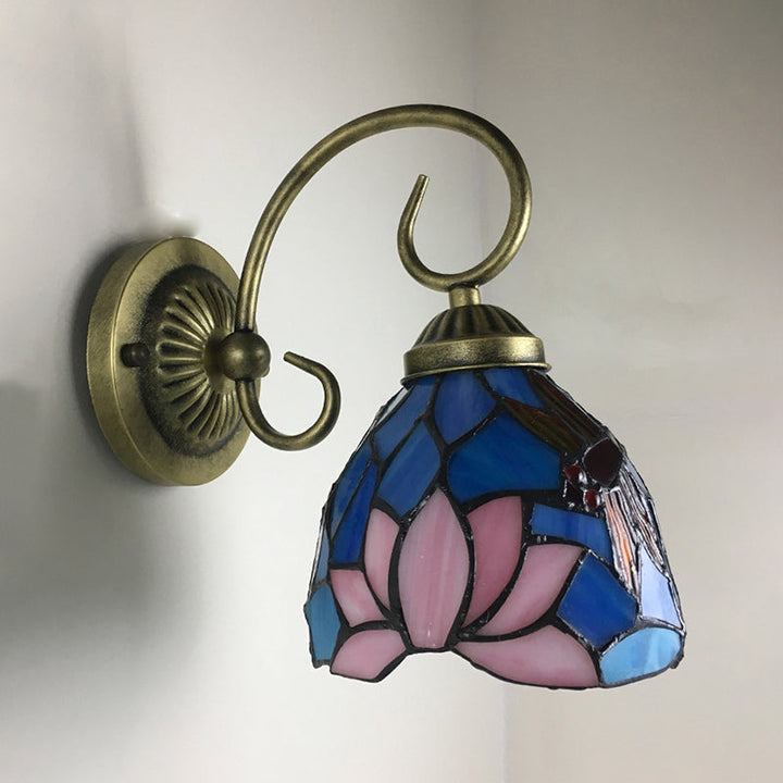 Lisslune | 1 Lamp Wall Lamp Sconces Victorian Bowl Yellow Glass Dragonfly Pattern Wall Lighting in Brass