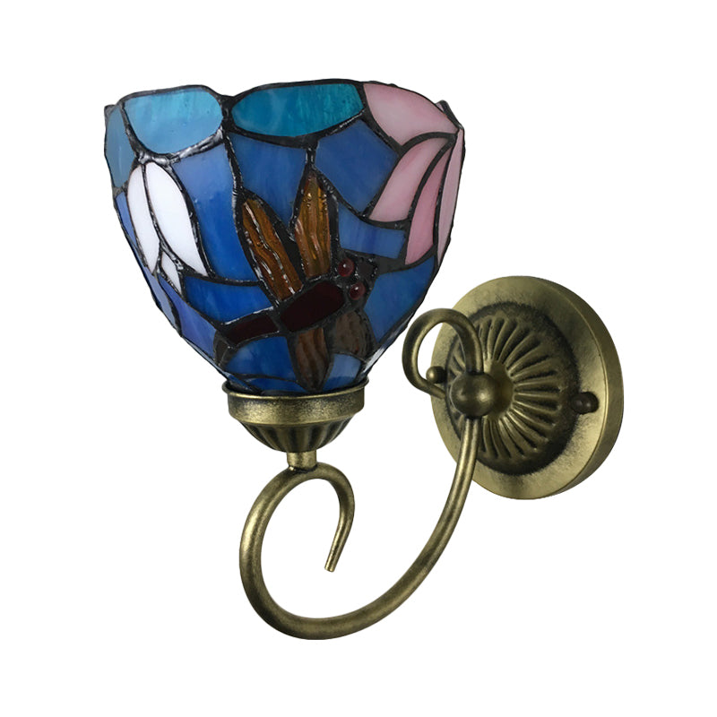 Lisslune | 1 Lamp Wall Lamp Sconces Victorian Bowl Yellow Glass Dragonfly Pattern Wall Lighting in Brass