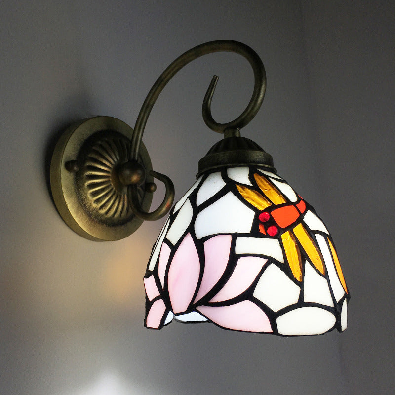 Lisslune | 1 Lamp Wall Lamp Sconces Victorian Bowl Yellow Glass Dragonfly Pattern Wall Lighting in Brass