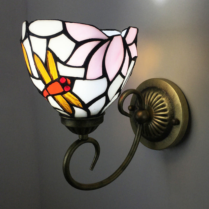 Lisslune | 1 Lamp Wall Lamp Sconces Victorian Bowl Yellow Glass Dragonfly Pattern Wall Lighting in Brass