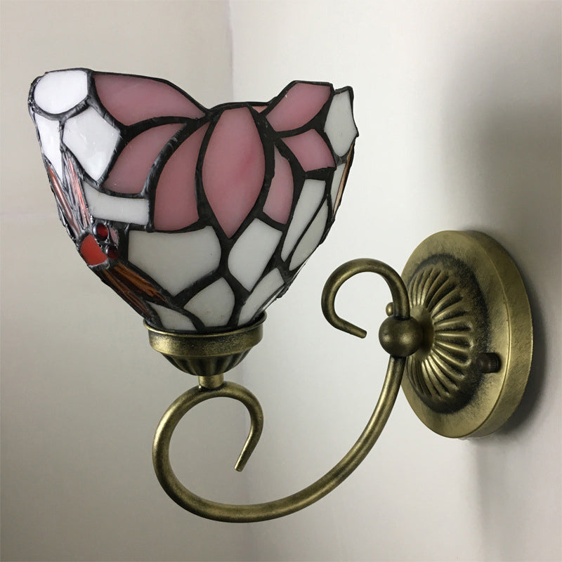 Lisslune | 1 Lamp Wall Lamp Sconces Victorian Bowl Yellow Glass Dragonfly Pattern Wall Lighting in Brass