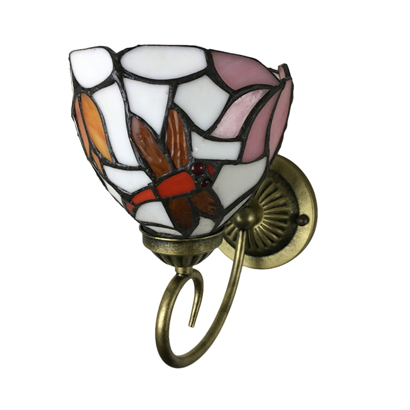 Lisslune | 1 Lamp Wall Lamp Sconces Victorian Bowl Yellow Glass Dragonfly Pattern Wall Lighting in Brass