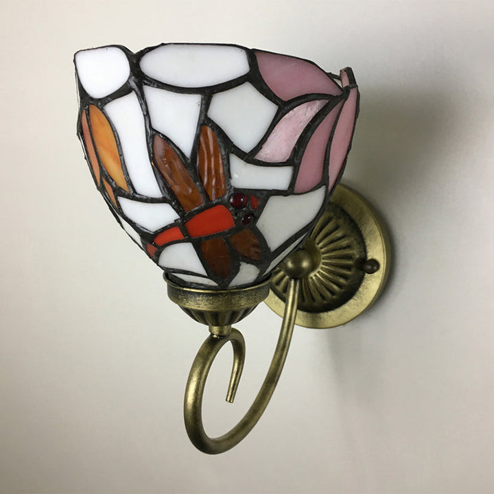 Lisslune | 1 Lamp Wall Lamp Sconces Victorian Bowl Yellow Glass Dragonfly Pattern Wall Lighting in Brass