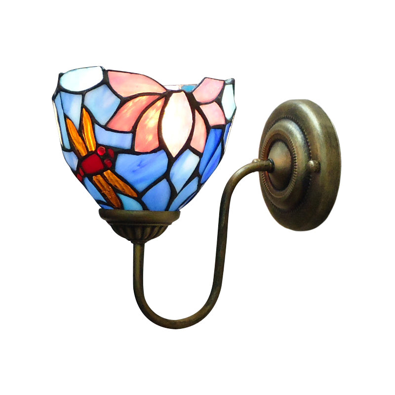 Lisslune | 1 Lamp Wall Lamp Sconces Victorian Bowl Yellow Glass Dragonfly Pattern Wall Lighting in Brass