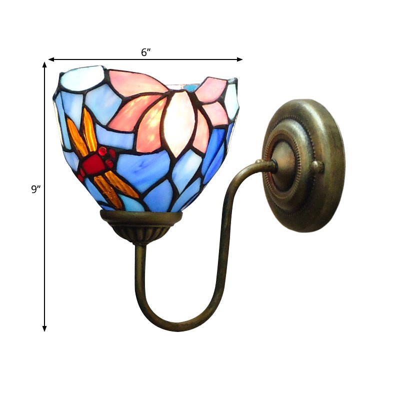 Lisslune | 1 Lamp Wall Lamp Sconces Victorian Bowl Yellow Glass Dragonfly Pattern Wall Lighting in Brass